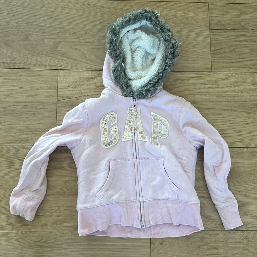 Gap pink cozy fleece sweater hoodie zipper 6/7 Girls